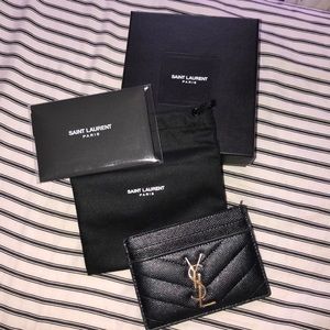Saint Laurent card case- gold blck pebbled leather
